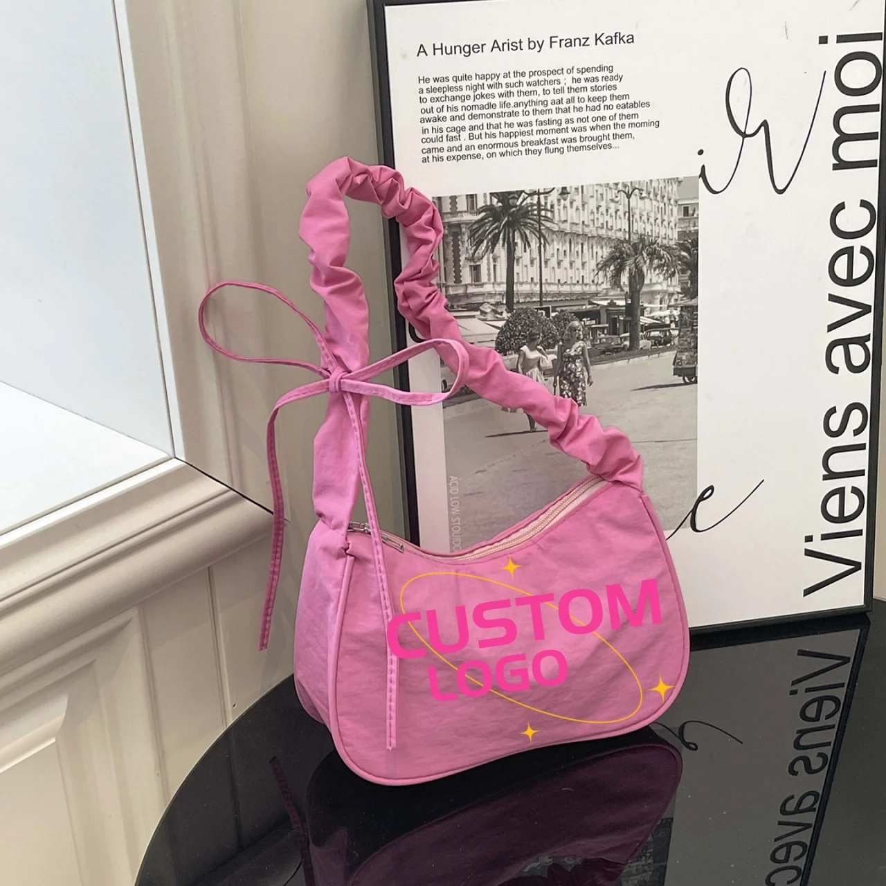 Custom Logo Ruched Handle Hobo Bag Pink Nylon Bag with Bow Tie Casual Cloud Shoulder Bag Women Personalized Print Y2K Aesthetic
Custom Logo Ruched Handle Hobo Bag Pink Nylon Bag with Bow Tie Casual Cloud Shoulder Bag Women Personalized Print Y2K Aesthetic