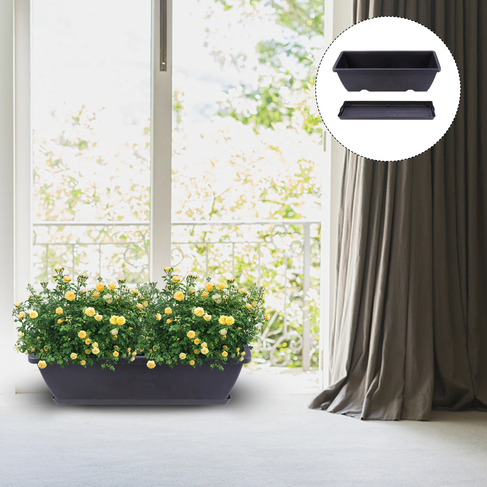Large Rectangular Planters Black Plastic Flower Pots with Holes Durable Eco Friendly Planter Boxes for Balcony Garden Home
Large Rectangular Planters Black Plastic Flower Pots with Holes Durable Eco Friendly Planter Boxes for Balcony Garden Home