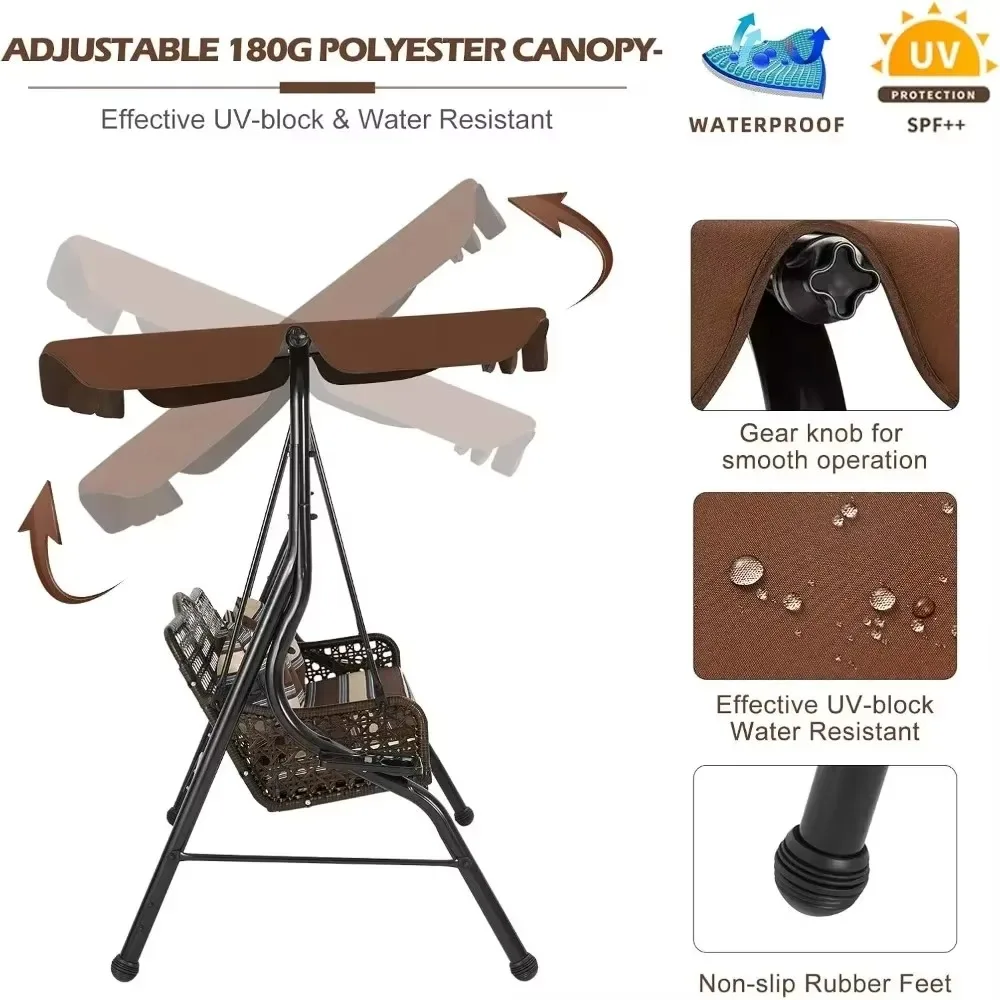 3-Seat Proch Swing Chair, Patio Swing with Canopy, 2 Side Trays, 3 Pillows & Removable Cushion,Patio Wicker Swing
3-Seat Proch Swing Chair, Patio Swing with Canopy, 2 Side Trays, 3 Pillows & Removable Cushion,Patio Wicker Swing