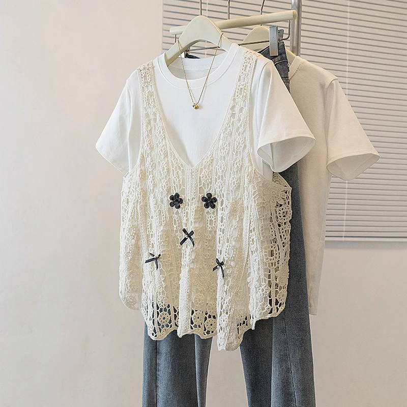 Bohemian Style Hollow out 3D Flower Tank Top White T-Shirt Two Piece Set Women Summer Fashionable Breathable Cotton Long Slee...
Bohemian Style Hollow out 3D Flower Tank Top White T-Shirt Two Piece Set Women Summer Fashionable Breathable Cotton Long Slee...