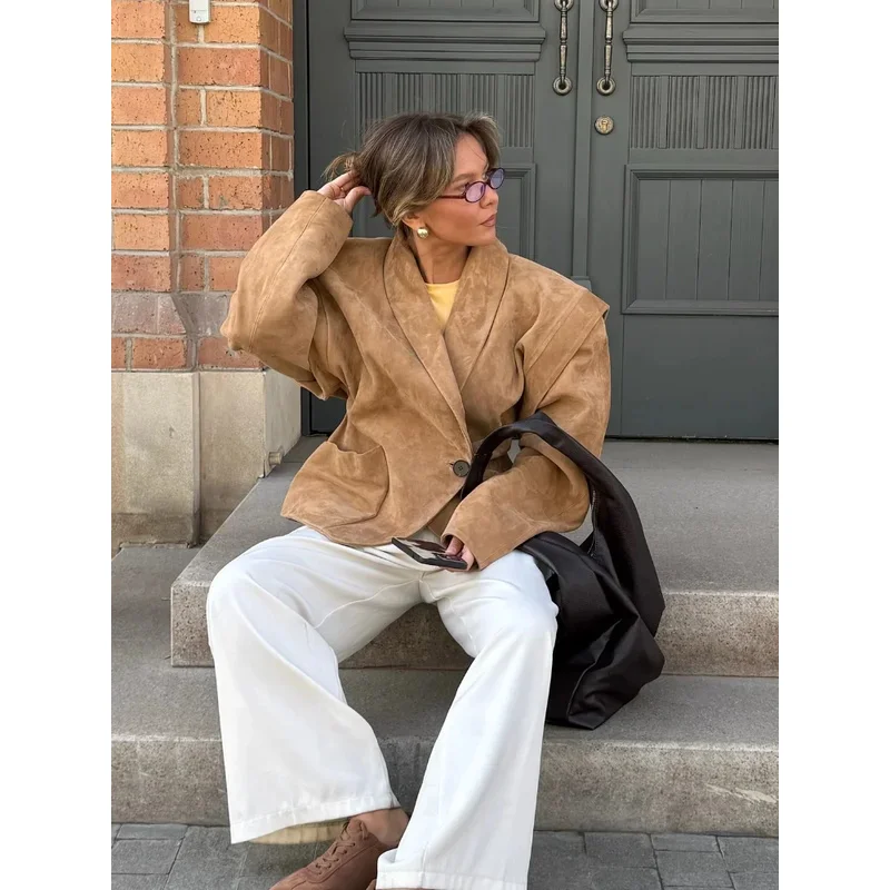 Retro Oversized Suede Leather Jacket Vintage Women's Shoulder Pad One Button Waist Up Coat Autumn Winter Chic Streetwear 2026
Retro Oversized Suede Leather Jacket Vintage Women's Shoulder Pad One Button Waist Up Coat Autumn Winter Chic Streetwear 2026