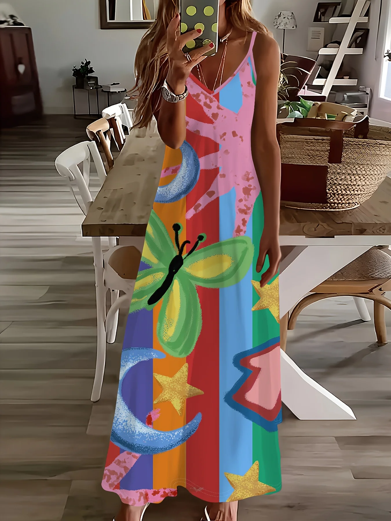 Printed Design Casual Wind Colorful Butterfly Star Moon Pattern Slip Dress
Printed Design Casual Wind Colorful Butterfly Star Moon Pattern Slip Dress