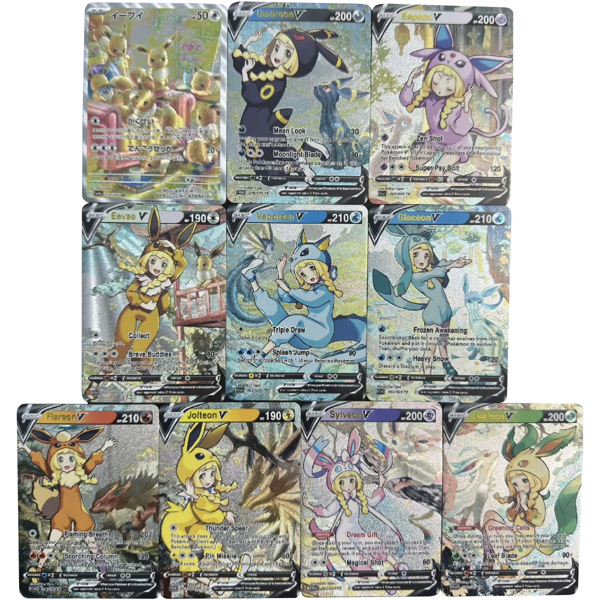 10 шт./компл. Ptcg Lillie Eevee Umbreon Sylveon текстура флэш-карта Diy самодельная классическая игра аниме коллекционные карты подарочная игрушка
10 шт./компл. Ptcg Lillie Eevee Umbreon Sylveon текстура флэш-карта Diy самодельная классическая игра аниме коллекционные карты подарочная игрушка
