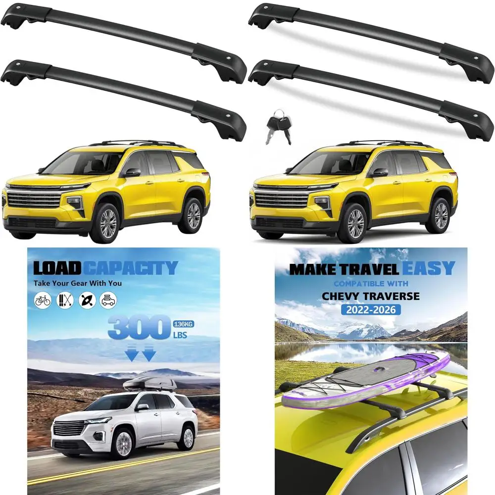 Heavy-Duty Lockable Aluminum Roof Rack Crossbars for 2022-2026 Chevy Traverse, Black Canoe Carrier
Heavy-Duty Lockable Aluminum Roof Rack Crossbars for 2022-2026 Chevy Traverse, Black Canoe Carrier
