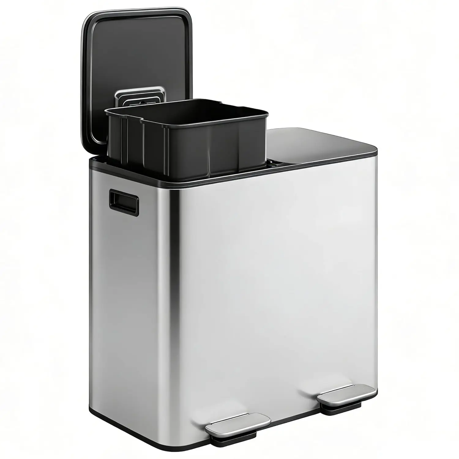 Double Trash Can 2 x 8 Gal Stainless Steel Kitchen Dual Recycling Bin Step-on Garbage Can with Lid
Double Trash Can 2 x 8 Gal Stainless Steel Kitchen Dual Recycling Bin Step-on Garbage Can with Lid