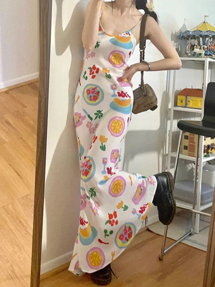 Women's Spaghetti Strap Maxi Dress -Colorful Fruit &Tableware Print, Open Back Tie Detail, Slim Fit Cute Dress Spring Summer
Women's Spaghetti Strap Maxi Dress -Colorful Fruit &Tableware Print, Open Back Tie Detail, Slim Fit Cute Dress Spring Summer