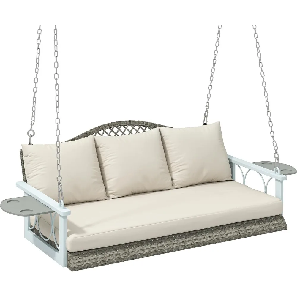 3 Person Wicker Porch Swing Chair Heavy Duty 800 LBS with Cup Holder, 57 Inch Outdoor Rattan Patio Hanging Swing Bench
3 Person Wicker Porch Swing Chair Heavy Duty 800 LBS with Cup Holder, 57 Inch Outdoor Rattan Patio Hanging Swing Bench