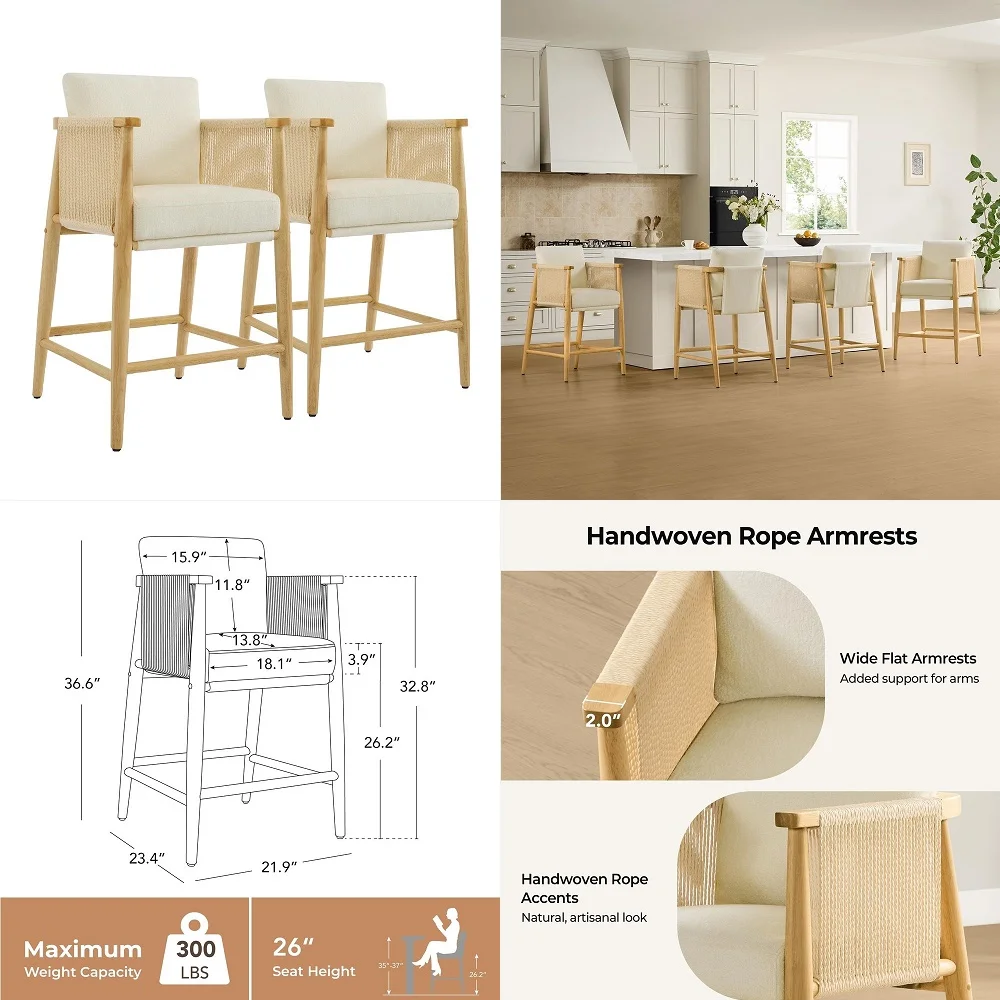 ARTS Off White Counter Height 24 inch Bar Stools Set of 4 for Kitchen Counter Solid Wood Legs with Faux Leather Padded Seat Far
ARTS Off White Counter Height 24 inch Bar Stools Set of 4 for Kitchen Counter Solid Wood Legs with Faux Leather Padded Seat Far