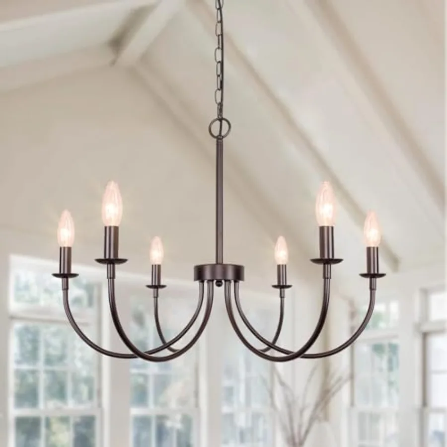 Farmhouse chandelier for dining room, oil rubbed bronze metal, rustic industrial modern style, 6-light hanging fixture with can
Farmhouse chandelier for dining room, oil rubbed bronze metal, rustic industrial modern style, 6-light hanging fixture with can