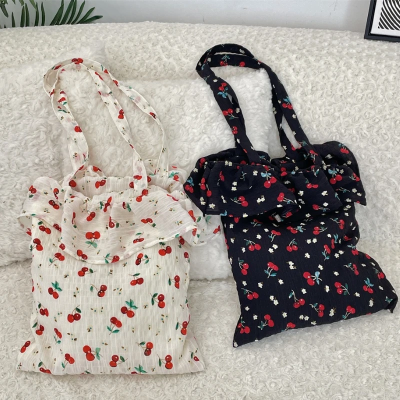 Ruffle Thin Chiffon Women's Floral Shoulder Bags Cherry Summer Ladies Tote Handbags Casual Travel Portable Female Shopping Bag
Ruffle Thin Chiffon Women's Floral Shoulder Bags Cherry Summer Ladies Tote Handbags Casual Travel Portable Female Shopping Bag