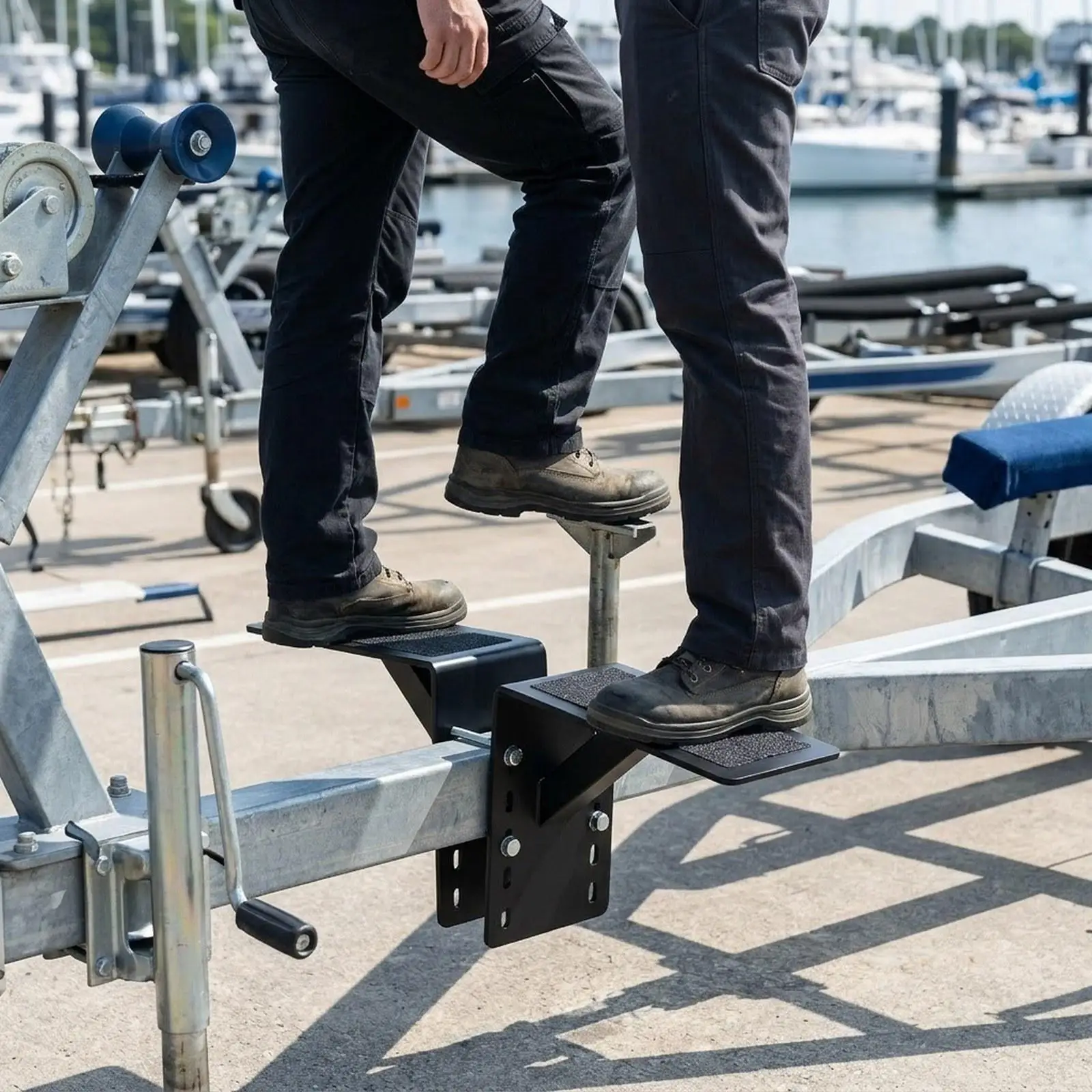 Yacht Trailer Step with Non Slip Pad Heavy Duty Steel Bracket Boat Footrest Support Easy Install for Marine Applications
Yacht Trailer Step with Non Slip Pad Heavy Duty Steel Bracket Boat Footrest Support Easy Install for Marine Applications
