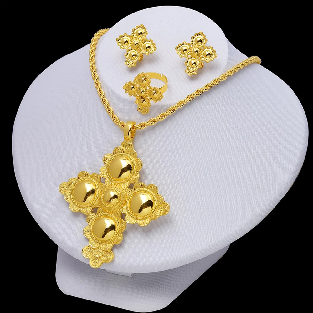 Fashion Cross Jewelry Set Earring Rings Golden Color Ring Jewelry 3Pcs Lovely Set Classics Wedding Gift Party Daily African Lady
Fashion Cross Jewelry Set Earring Rings Golden Color Ring Jewelry 3Pcs Lovely Set Classics Wedding Gift Party Daily African Lady