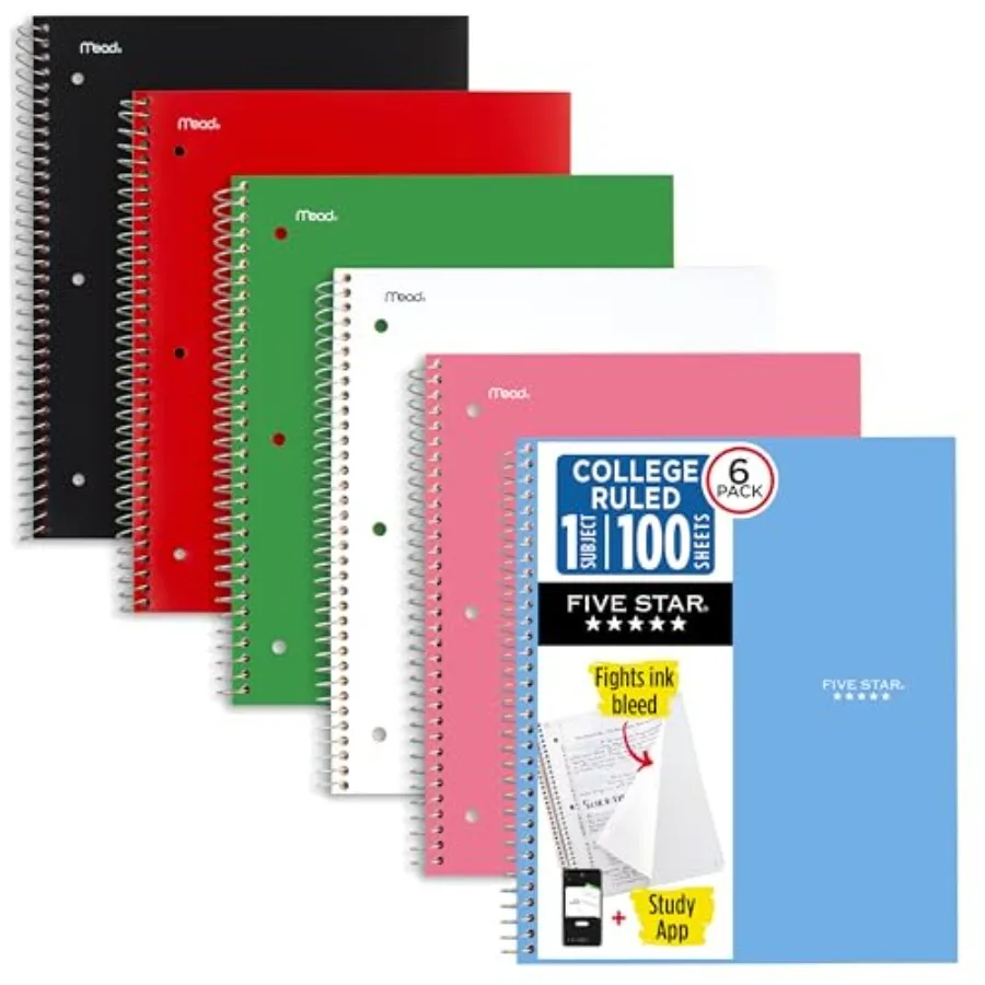 Spiral Notebook + Study App, 1 Subject, College Ruled Paper, 8.5" x 11", 100 Sheets, Assorted Colors, 6 Pack 820097
Spiral Notebook + Study App, 1 Subject, College Ruled Paper, 8.5" x 11", 100 Sheets, Assorted Colors, 6 Pack 820097