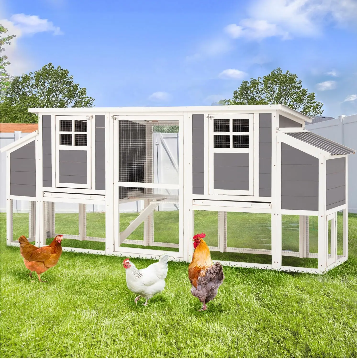98'' Extra Large Chicken Coop with Run, Wood Chicken House with 4 Nesting Boxes & Pull-Out Tray for 6-8 Chickens
98'' Extra Large Chicken Coop with Run, Wood Chicken House with 4 Nesting Boxes & Pull-Out Tray for 6-8 Chickens