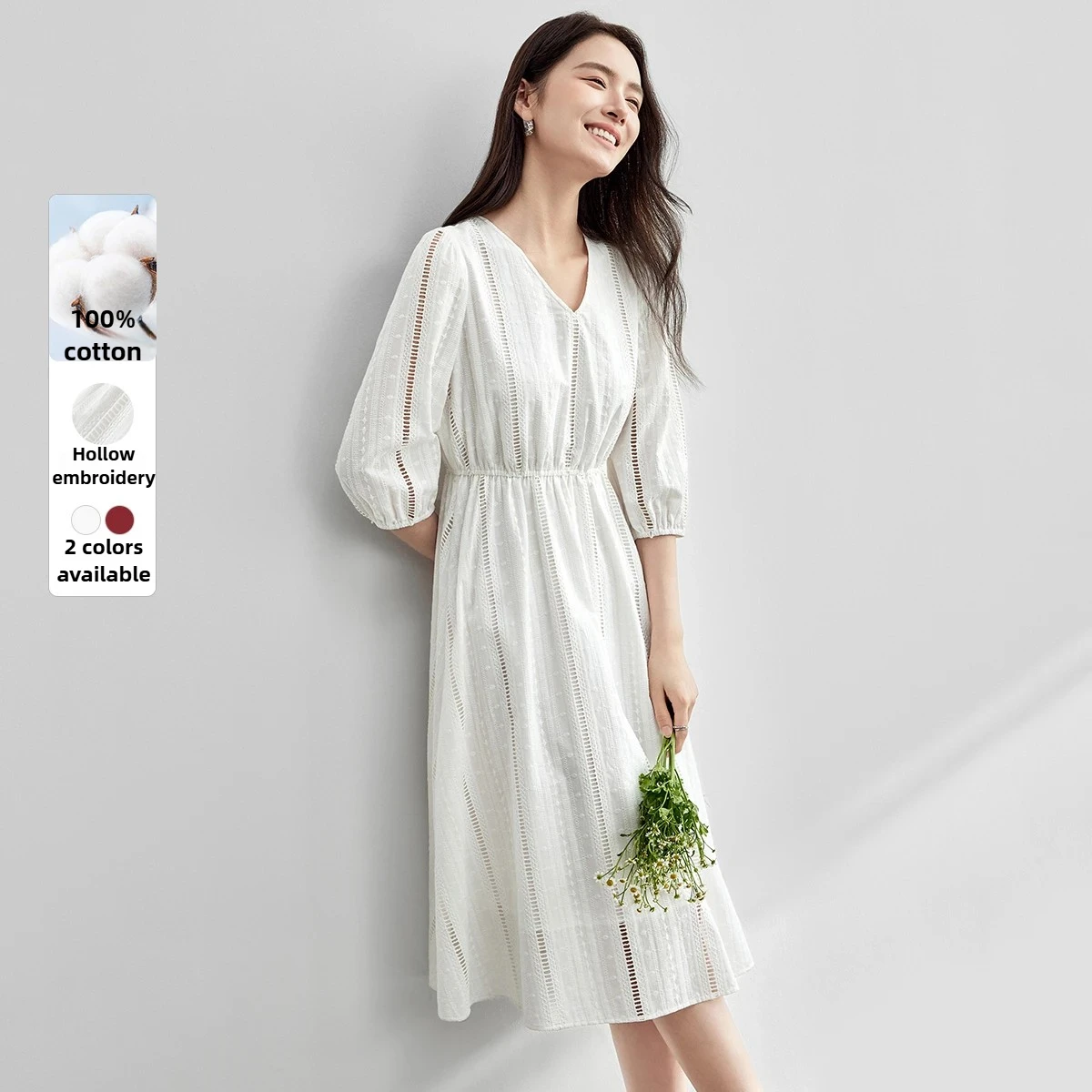 SENTUBILA Elegant Women Midi Dress 2025 Autumn New Hollow Embroidery Dress Solid Three-Quarter Lantern Sleeve Dresses 151L58242
SENTUBILA Elegant Women Midi Dress 2025 Autumn New Hollow Embroidery Dress Solid Three-Quarter Lantern Sleeve Dresses 151L58242