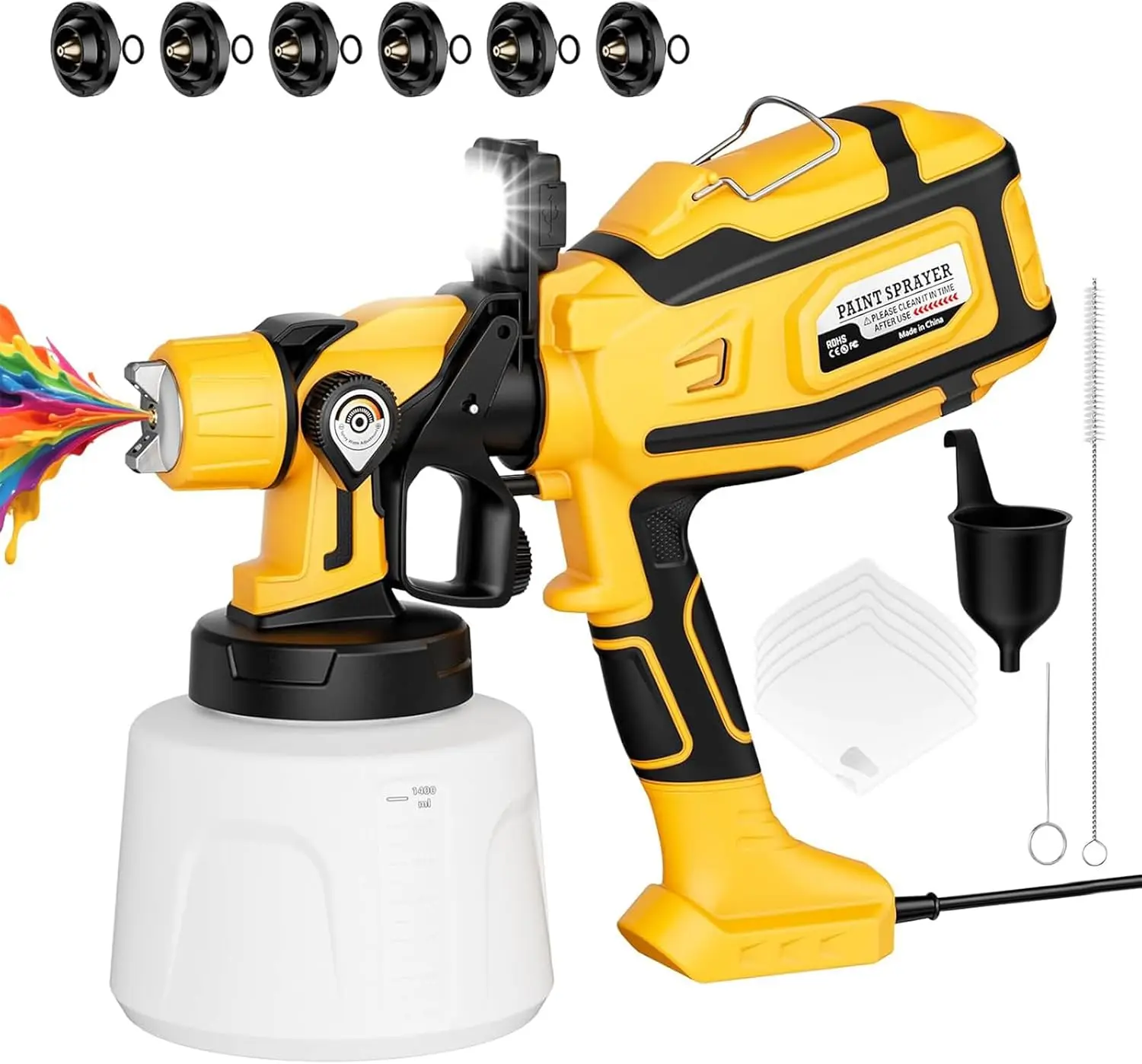 Paint Sprayer for House Painting, Paint Sprayer with Easy to Clean Design, 6 Brass Nozzles & LED
Paint Sprayer for House Painting, Paint Sprayer with Easy to Clean Design, 6 Brass Nozzles & LED