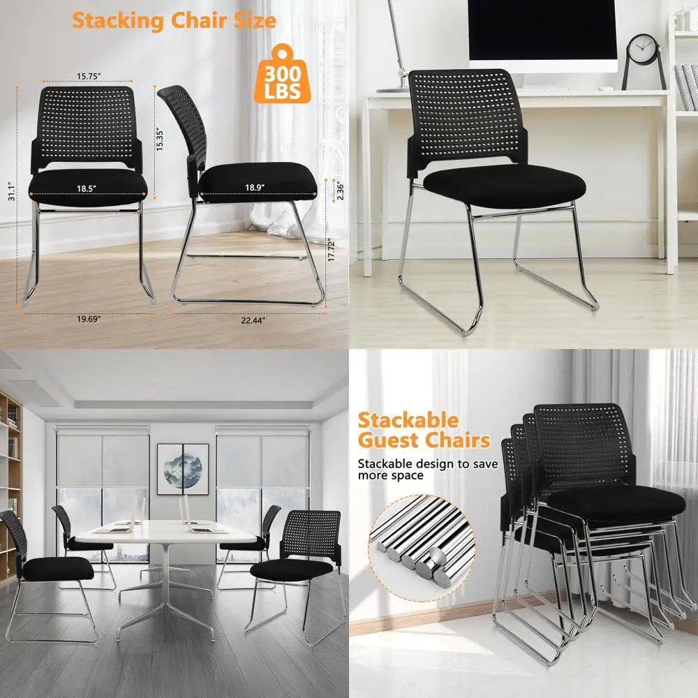 Stackable Armchair Set of 4, Padded Seat Sled Base, Plastic Office Chairs for Waiting Area, Training Rooms, Black
Stackable Armchair Set of 4, Padded Seat Sled Base, Plastic Office Chairs for Waiting Area, Training Rooms, Black