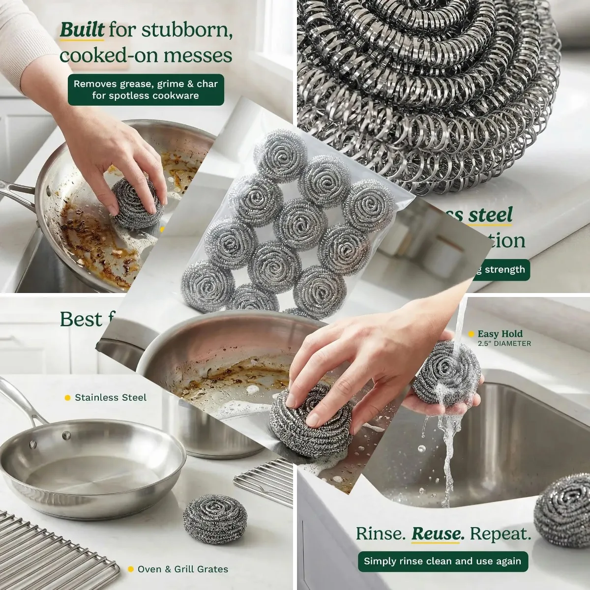 12-Pack Stainless Steel Scrubbers: Heavy Duty Metal Dish Scrubber with Firm Coil Design for Cast Iron, Grill Grates & Pots – Sta
12-Pack Stainless Steel Scrubbers: Heavy Duty Metal Dish Scrubber with Firm Coil Design for Cast Iron, Grill Grates & Pots – Sta