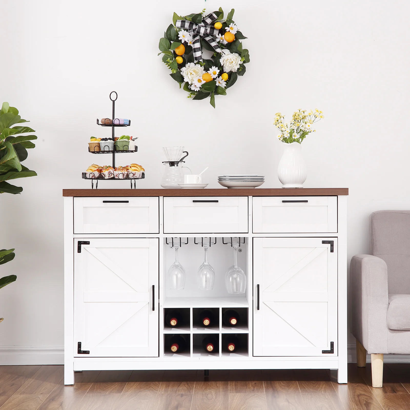 48" Buffet Cabinet With Wine & Glass Rack, 3 Drawers & 2 Barn Doors,Sideboard Buffet Cabinet With Storage for Kitchen,Dining Roo
48" Buffet Cabinet With Wine & Glass Rack, 3 Drawers & 2 Barn Doors,Sideboard Buffet Cabinet With Storage for Kitchen,Dining Roo
