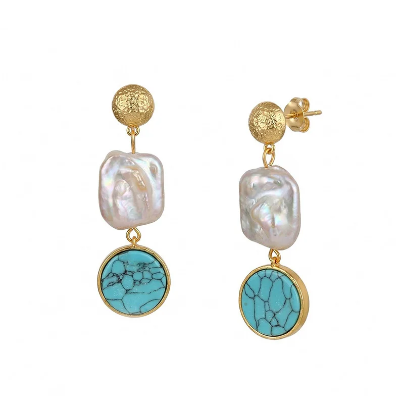 Vintage Baroque Pearl Turquoise Drop Earrings for Women 18K Gold Plated Hammered Stud Jewelry Bohemian Geometric Dangle Earrings
Vintage Baroque Pearl Turquoise Drop Earrings for Women 18K Gold Plated Hammered Stud Jewelry Bohemian Geometric Dangle Earrings