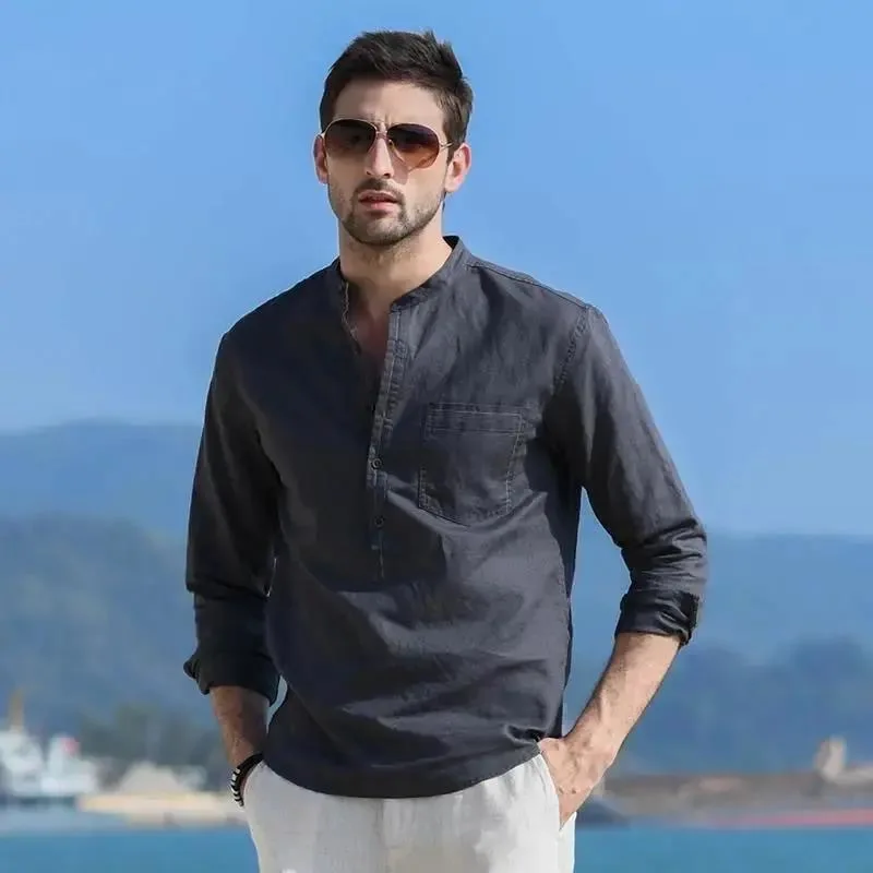 New Spring Summer Men's Long Sleeve Solid Color Cotton Beach Shirt Casual New Chinese Style Shirt
New Spring Summer Men's Long Sleeve Solid Color Cotton Beach Shirt Casual New Chinese Style Shirt