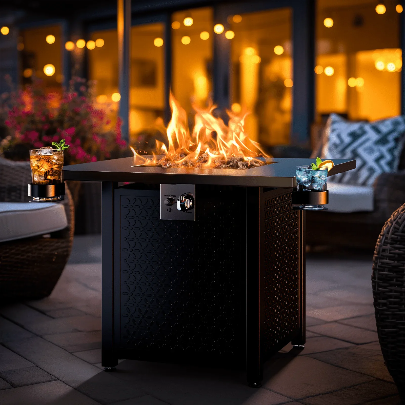 28 Inch Propane Fire Pits with Lid and Lava Rock, 50000 BTU Steel Gas Fire Pit Table for Outdoor
28 Inch Propane Fire Pits with Lid and Lava Rock, 50000 BTU Steel Gas Fire Pit Table for Outdoor