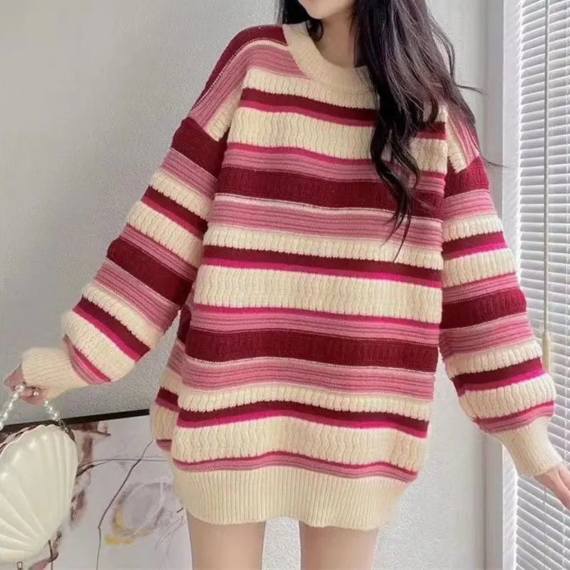 Fashion Contrasting Colors Spliced Striped Jumpers Autumn Winter Korean Loose Women's Clothing Casual O-Neck Knitted Sweaters
Fashion Contrasting Colors Spliced Striped Jumpers Autumn Winter Korean Loose Women's Clothing Casual O-Neck Knitted Sweaters