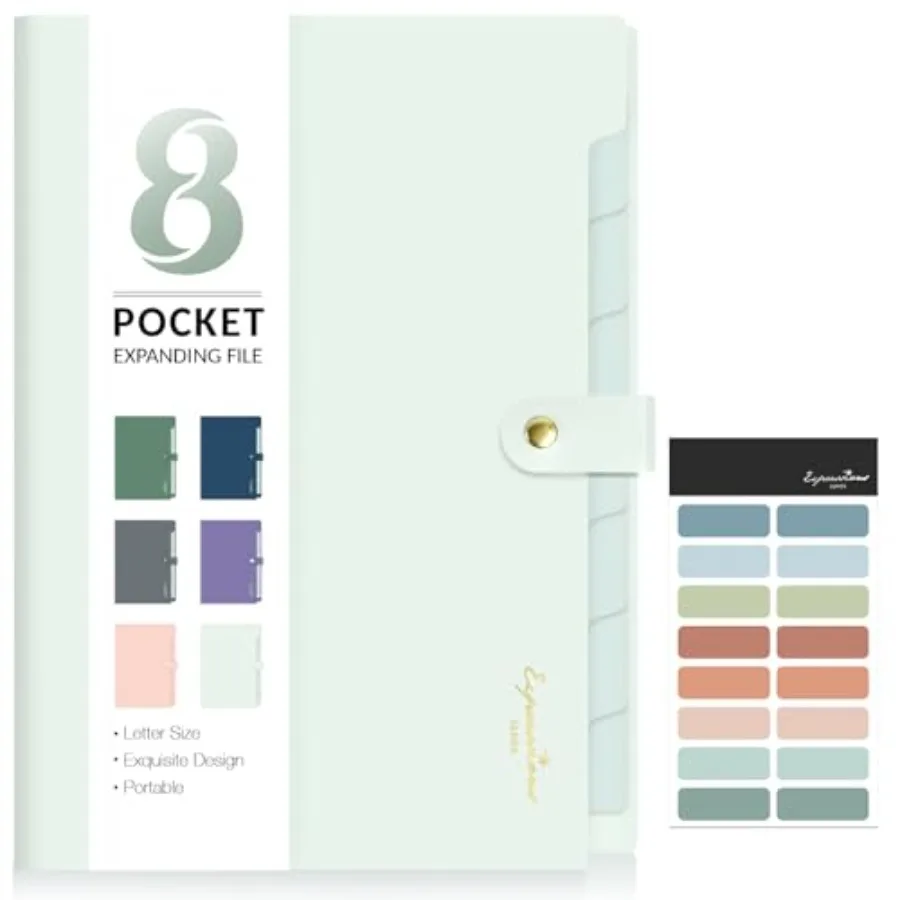 Elegant Accordion File Organizer, 8 Pocket Expanding File Folders with Labels, Portable Folder for Documents, Cute Paper Organi
Elegant Accordion File Organizer, 8 Pocket Expanding File Folders with Labels, Portable Folder for Documents, Cute Paper Organi