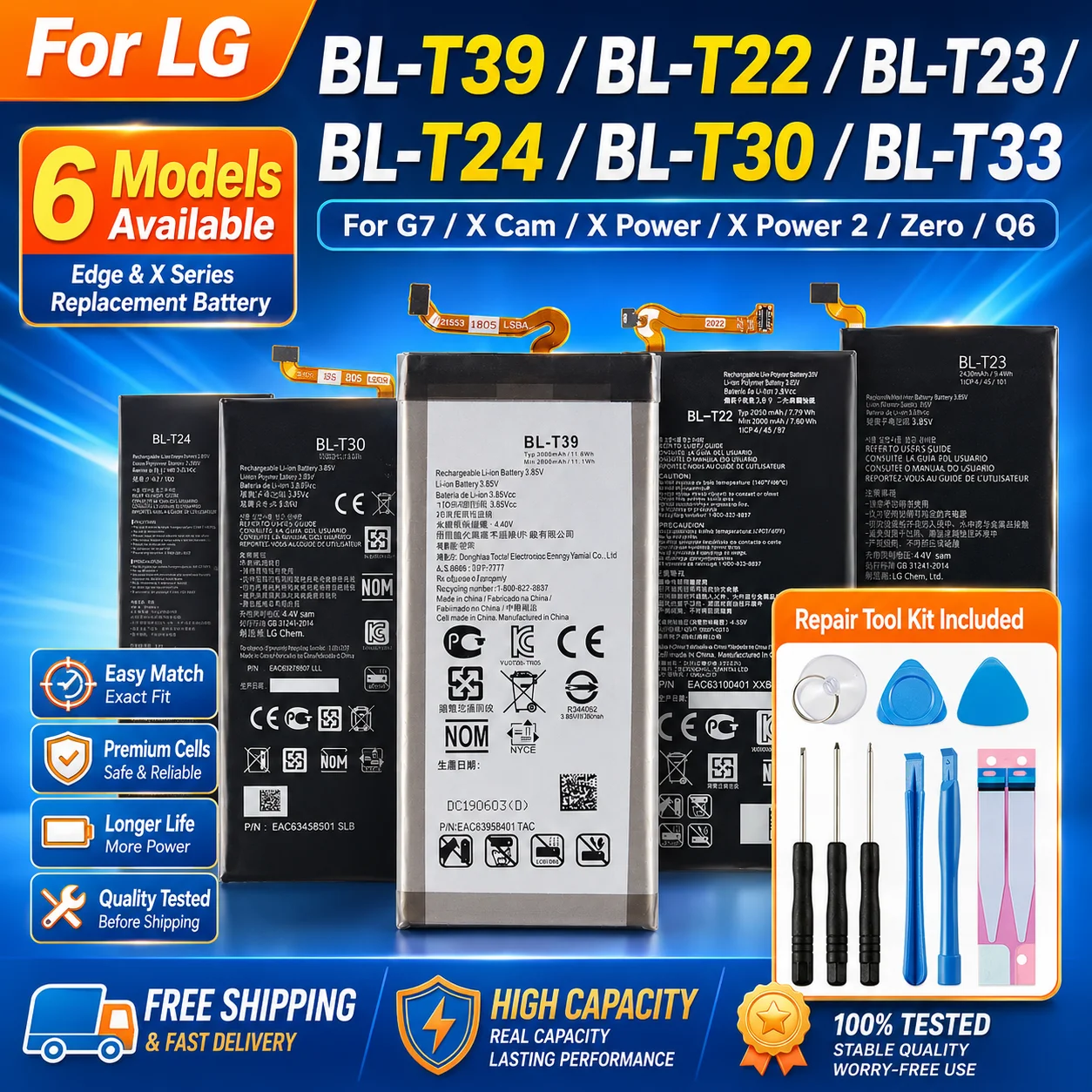 For LG G7 ThinQ X Power2 Q6 Zero K20 X Cam BL-T39 3.85V Standard Drain Lithium Battery Mobile Repair Replacement Kit
For LG G7 ThinQ X Power2 Q6 Zero K20 X Cam BL-T39 3.85V Standard Drain Lithium Battery Mobile Repair Replacement Kit