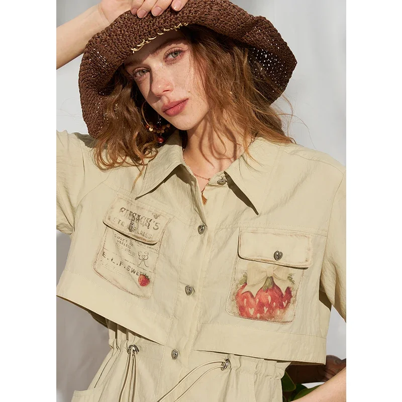 ELFSACK Casual Strawberry Print Shirt Dress , Retro Cargo Style Midi Dress
ELFSACK Casual Strawberry Print Shirt Dress , Retro Cargo Style Midi Dress