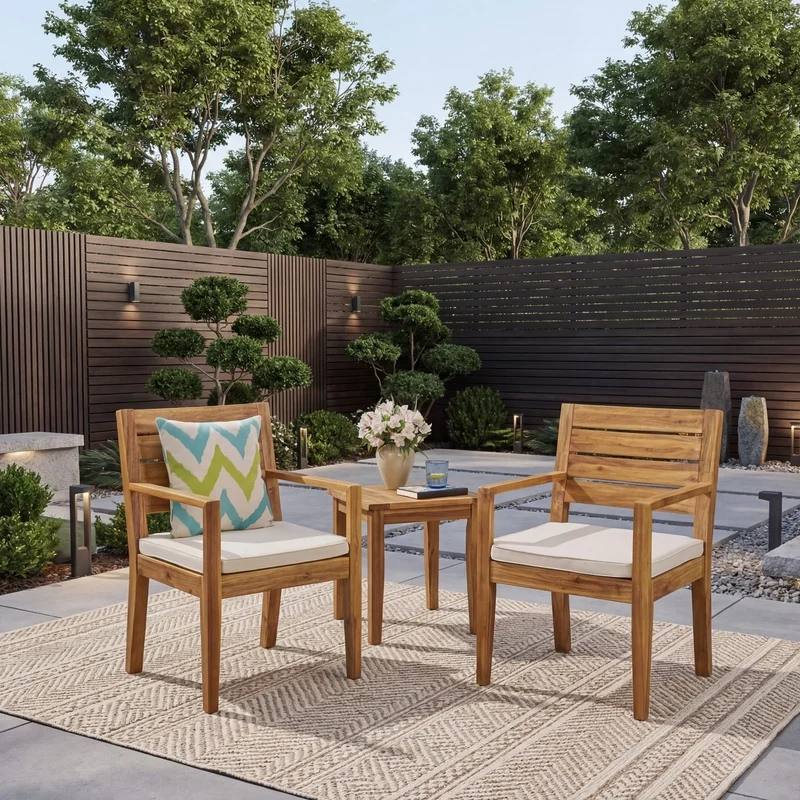 Outdoor Dining Chair Set of 2, Sandblasted Natural Finish with Beige Cushions
Outdoor Dining Chair Set of 2, Sandblasted Natural Finish with Beige Cushions