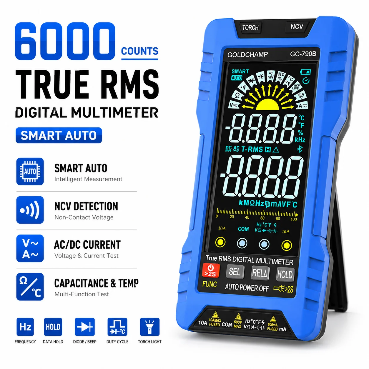 BTMETER BT-790B Smart Digital Multimeter 6000 Counts Auto Range TRMS AC/DC Voltage Current NCV Tester Tool
BTMETER BT-790B Smart Digital Multimeter 6000 Counts Auto Range TRMS AC/DC Voltage Current NCV Tester Tool