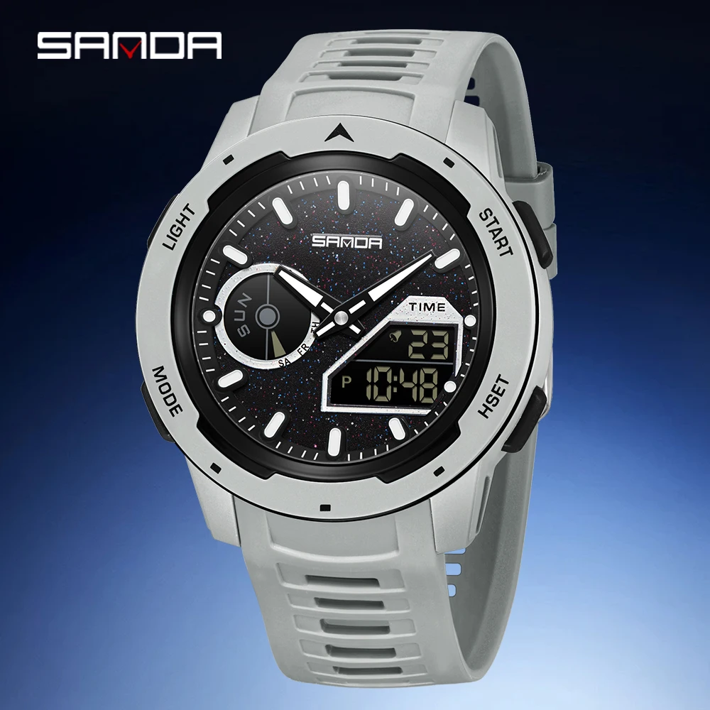 SANDA 6335 new men's luminous waterproof dual screen outdoor sports watch TPU strap large dial chronograph calendar watch
SANDA 6335 new men's luminous waterproof dual screen outdoor sports watch TPU strap large dial chronograph calendar watch 