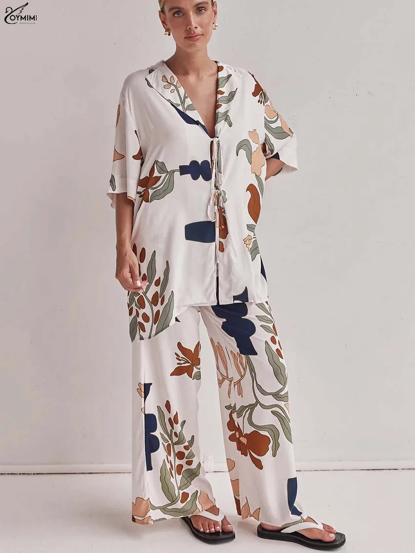 Oymimi Casual Apricot Print Two Piece Set Woman Fashion Turn-Down Collar Half Sleeve Lace-Up Shirts And Drawstring Trousers Sets
Oymimi Casual Apricot Print Two Piece Set Woman Fashion Turn-Down Collar Half Sleeve Lace-Up Shirts And Drawstring Trousers Sets