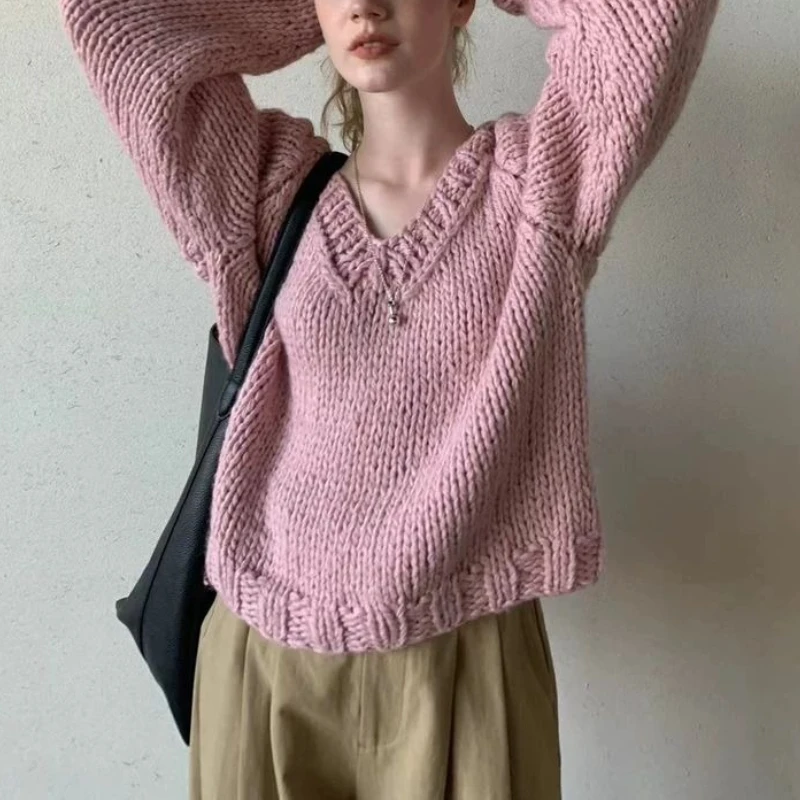 Deeptown Korean Style Vintage Sweater Women Elegant V-neck Pink Casual Knitted Pullover Autumn Winter Loose Long Sleeve Sweaters
Deeptown Korean Style Vintage Sweater Women Elegant V-neck Pink Casual Knitted Pullover Autumn Winter Loose Long Sleeve Sweaters