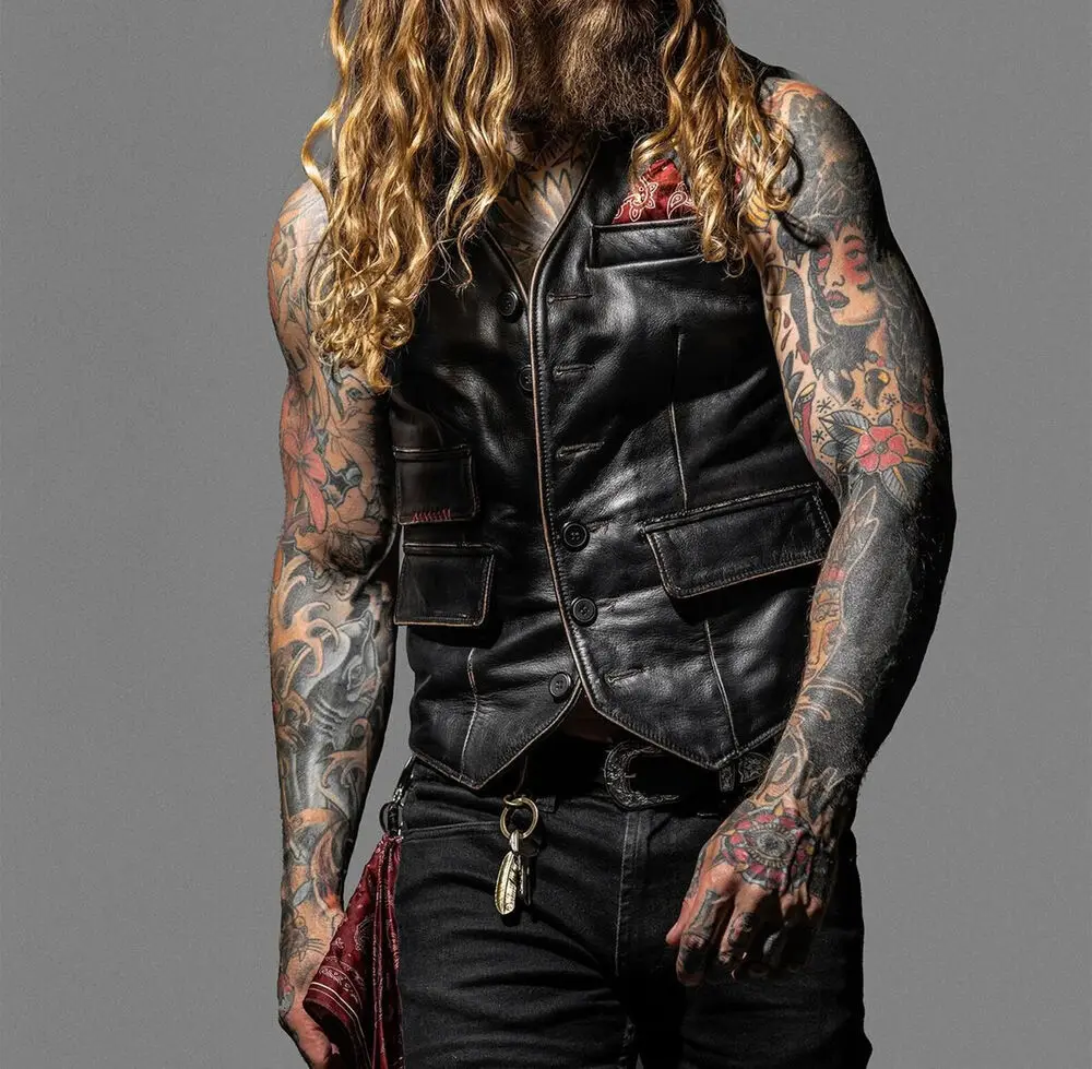 Men's Black Leather Sheepskin Bicycle Vest Men's Worn-out Leather European and American Fashion Trend
Men's Black Leather Sheepskin Bicycle Vest Men's Worn-out Leather European and American Fashion Trend