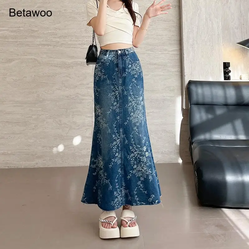 Women Floral Print Denim Maxi Skirt High Waist A Line Flare Hem Casual Vintage Mermaid Skirt
Women Floral Print Denim Maxi Skirt High Waist A Line Flare Hem Casual Vintage Mermaid Skirt