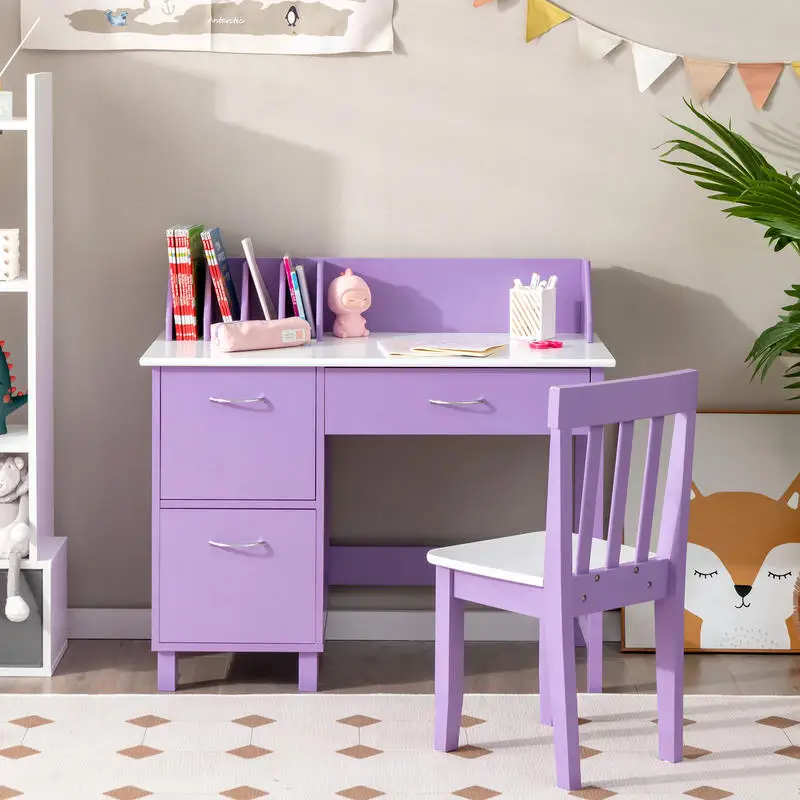 Wooden Writing Furniture Set with Drawer and Storage Cabinet-Purple
Wooden Writing Furniture Set with Drawer and Storage Cabinet-Purple