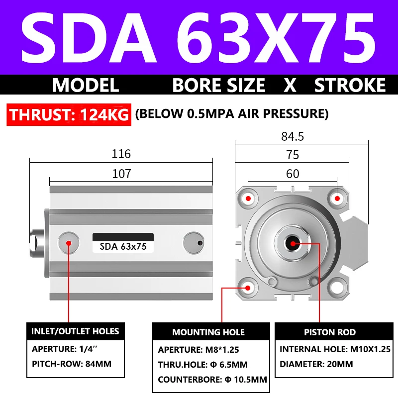 ABILKEEN SDA63X75 SDA Series Thin Air Cylinder 63MM Female Thread Bore X 75MM Stroke Double Acting Pneumatic Compact Cylinder
ABILKEEN SDA63X75 SDA Series Thin Air Cylinder 63MM Female Thread Bore X 75MM Stroke Double Acting Pneumatic Compact Cylinder