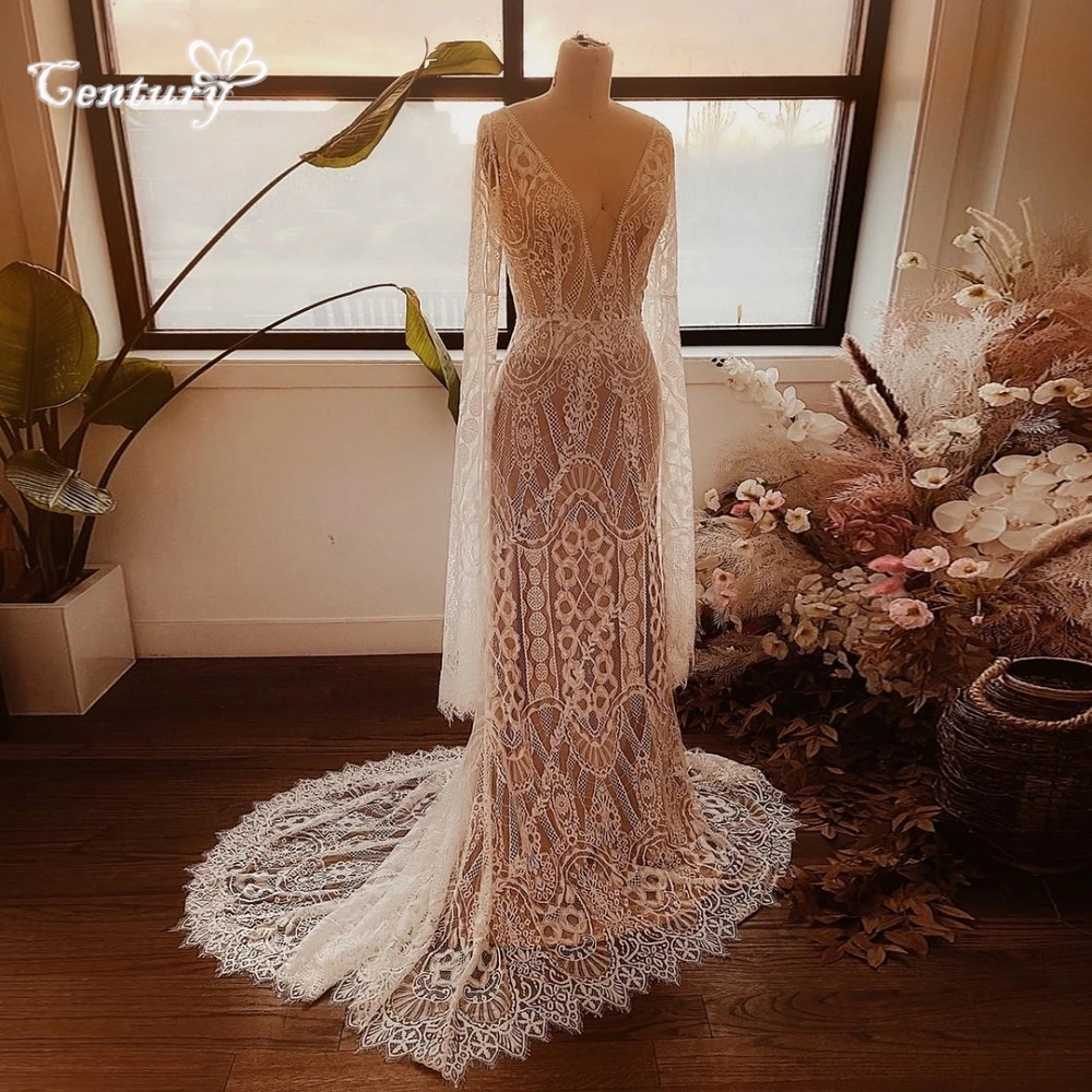 Bohemia Lace Mermaid Weddning Dress Long Sleeve V-Neck Backless Boho Elegant Bridal Gowns Vestidos de Novia 2025 Customized
Bohemia Lace Mermaid Weddning Dress Long Sleeve V-Neck Backless Boho Elegant Bridal Gowns Vestidos de Novia 2025 Customized