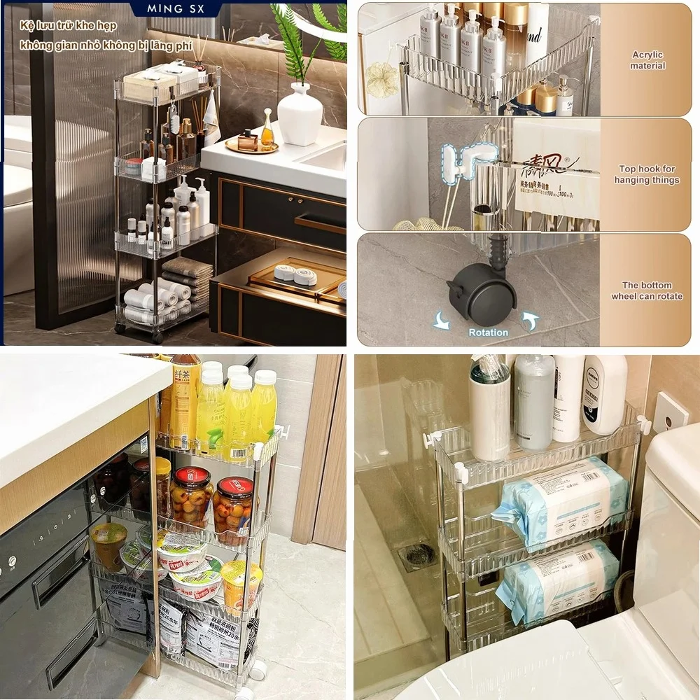 Acrylic Narrow Slit Mobile Storage Rack Trolley with Wheels, Multi-Layer Organizer for Bathroom Home
Acrylic Narrow Slit Mobile Storage Rack Trolley with Wheels, Multi-Layer Organizer for Bathroom Home