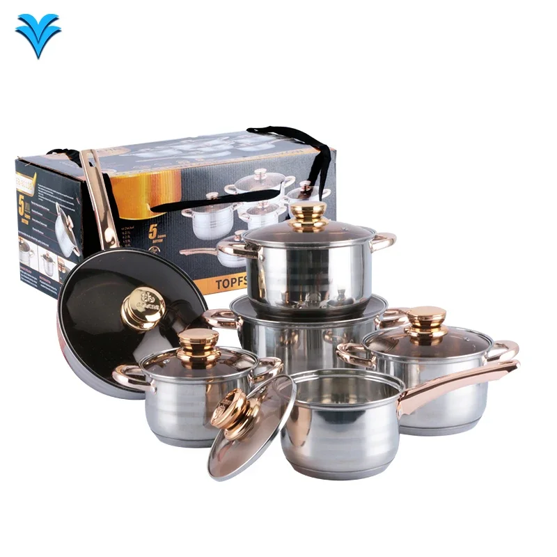 Wholesale Kitchen Utensils 5 Layer Bottom Cooking Pot Set Non-Stick Pots and Pans Set With 12 Pieces Cookware Sets
Wholesale Kitchen Utensils 5 Layer Bottom Cooking Pot Set Non-Stick Pots and Pans Set With 12 Pieces Cookware Sets