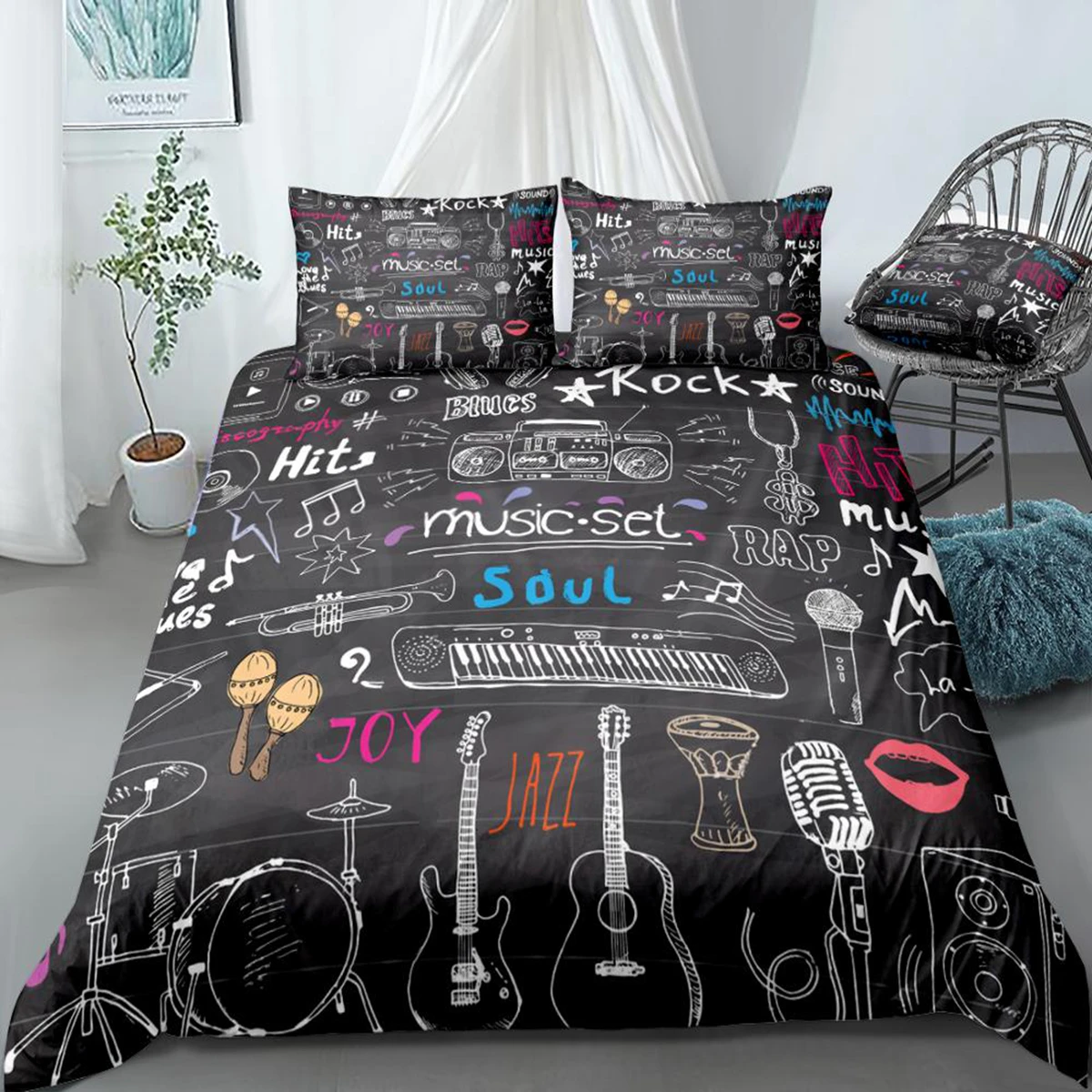 Music Duvet Cover Set Microphone Guitar Headphone Drums Bedding Rock Music Quilt Cover Black Queen Bed Set Colorful Dropship
Music Duvet Cover Set Microphone Guitar Headphone Drums Bedding Rock Music Quilt Cover Black Queen Bed Set Colorful Dropship