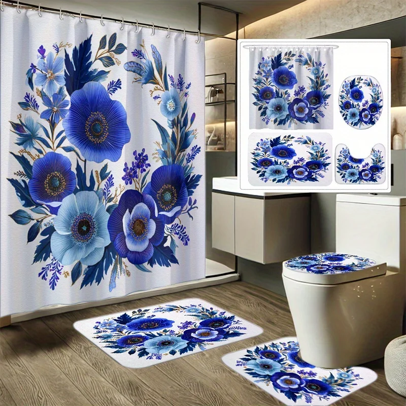 4 шт. синий цветочный венок с художественным принтом, набор занавесок для душа, набор декора для ванной комнаты включает занавеску для душа, нескользящий коврик для ванной, туалет
4 шт. синий цветочный венок с художественным принтом, набор занавесок для душа, набор декора для ванной комнаты включает занавеску для душа, нескользящий коврик для ванной, туалет