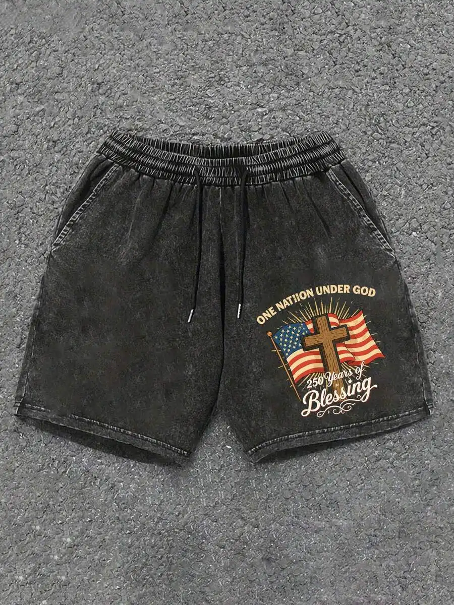 Washed Cotton Mens Shorts With Religious Print, Adjustable Drawstring Waist, Casual Daily Wear
Washed Cotton Mens Shorts With Religious Print, Adjustable Drawstring Waist, Casual Daily Wear