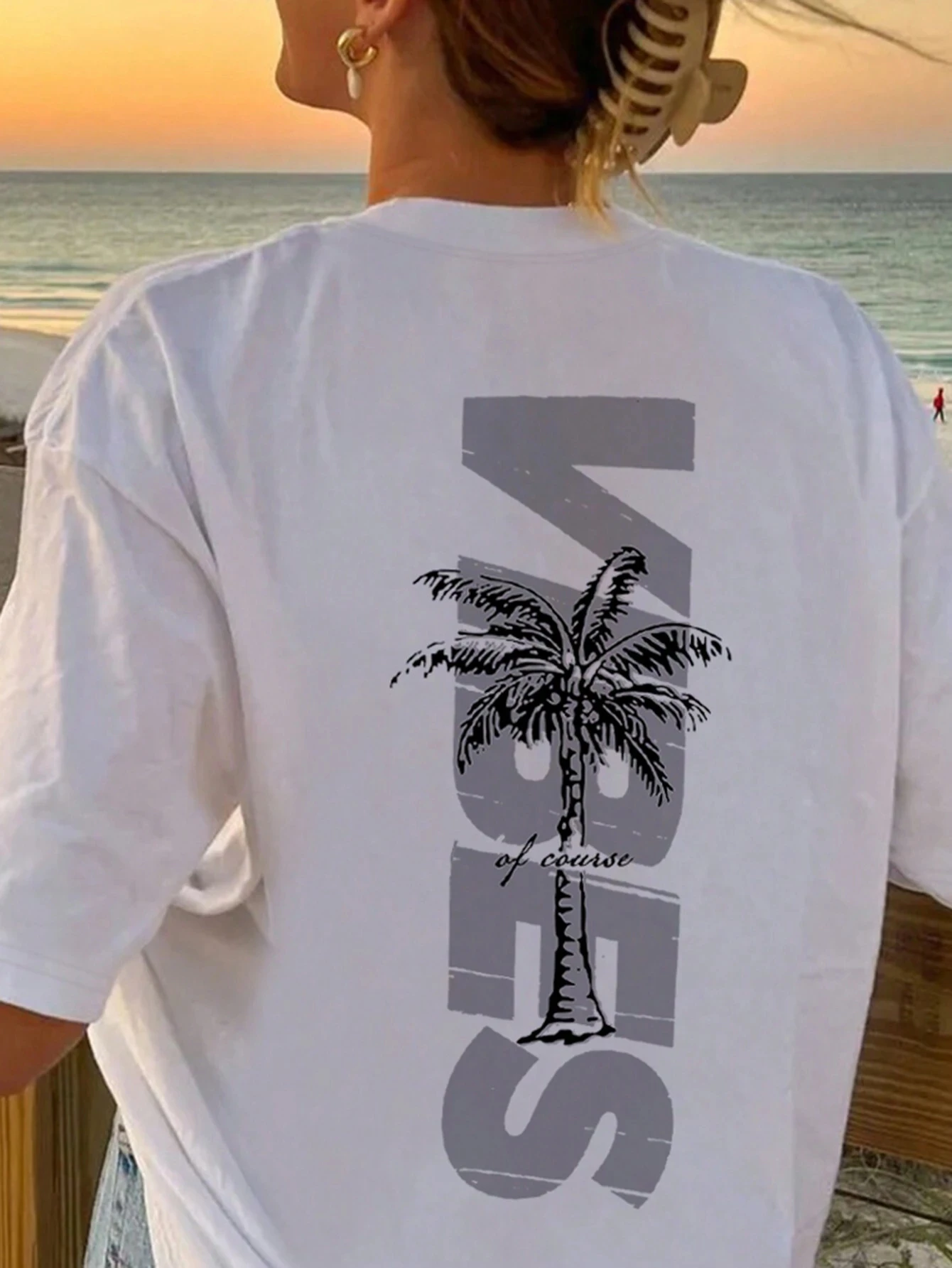 Coconut Tree & Letter Print Vibes Graphic Women Cotton T-shirt Beach Style Summer Round Neck Short Sleeve Basic Top Casual Tee
Coconut Tree & Letter Print Vibes Graphic Women Cotton T-shirt Beach Style Summer Round Neck Short Sleeve Basic Top Casual Tee