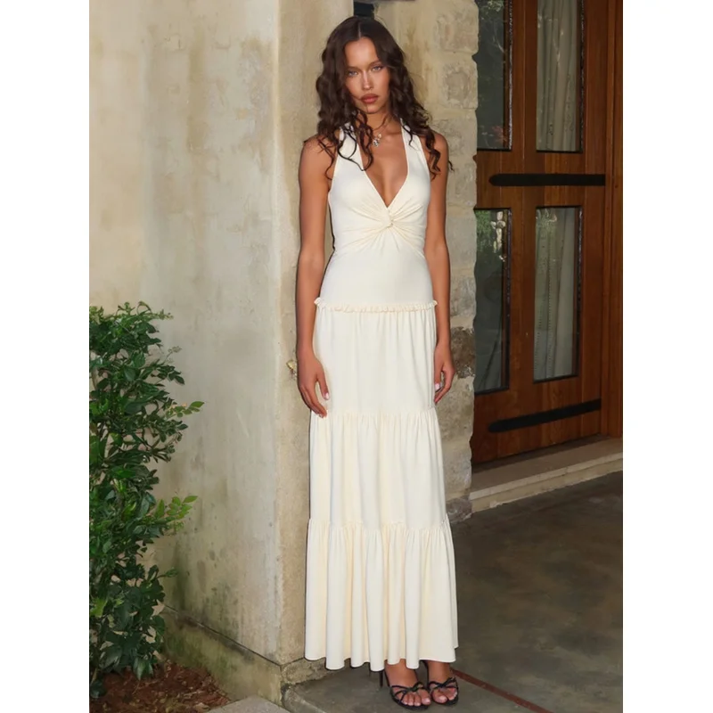 Fashionable Summer New Sexy V-Neck Mushroom Edge Hanging Neck Strap Detail Twisted Long Dress
Fashionable Summer New Sexy V-Neck Mushroom Edge Hanging Neck Strap Detail Twisted Long Dress