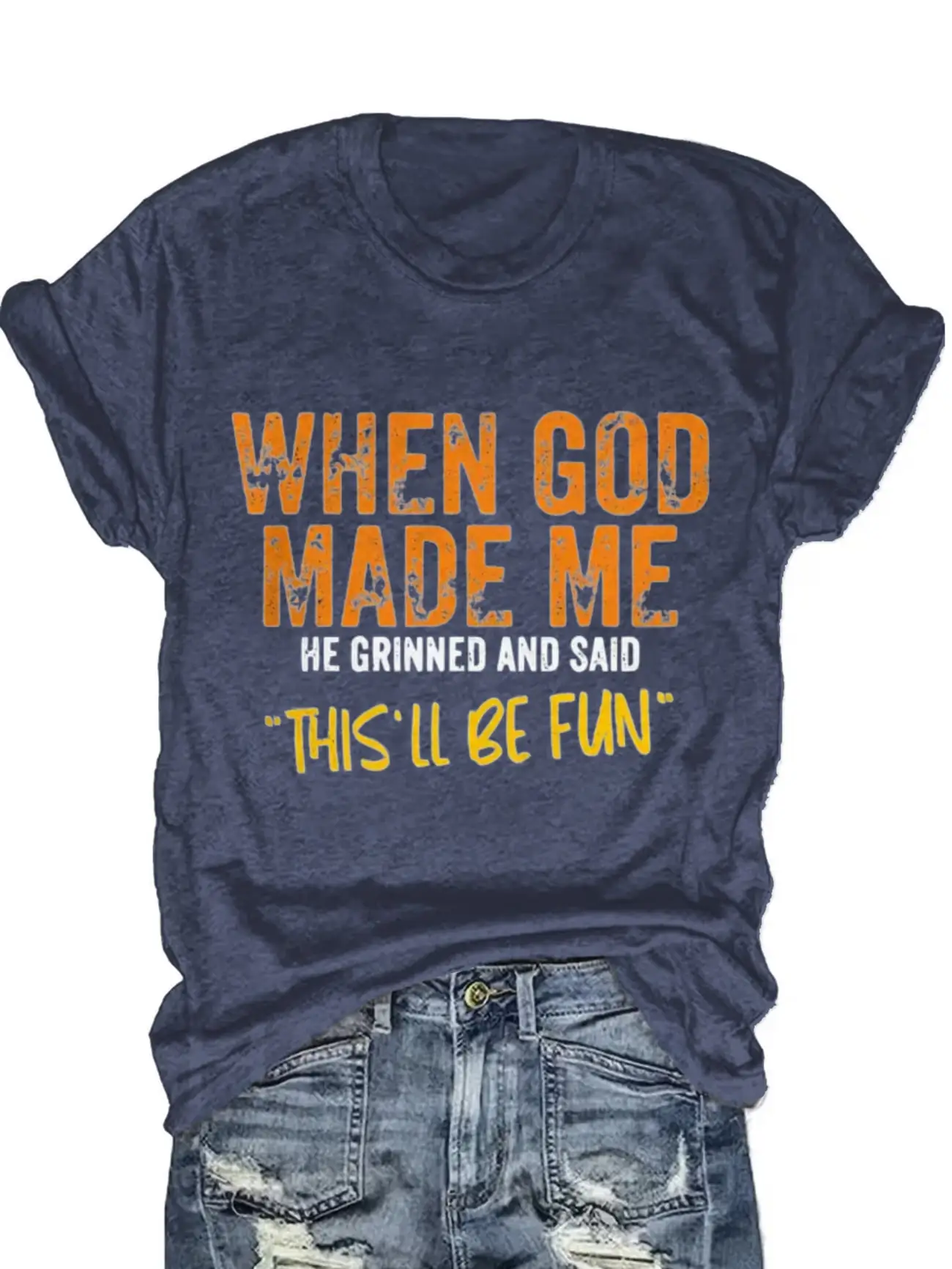 Plus size women's short sleeve T-shirt When God Made Me He Grinned And Said This Ll Be Fun breathable fabric summer outfits
Plus size women's short sleeve T-shirt When God Made Me He Grinned And Said This Ll Be Fun breathable fabric summer outfits