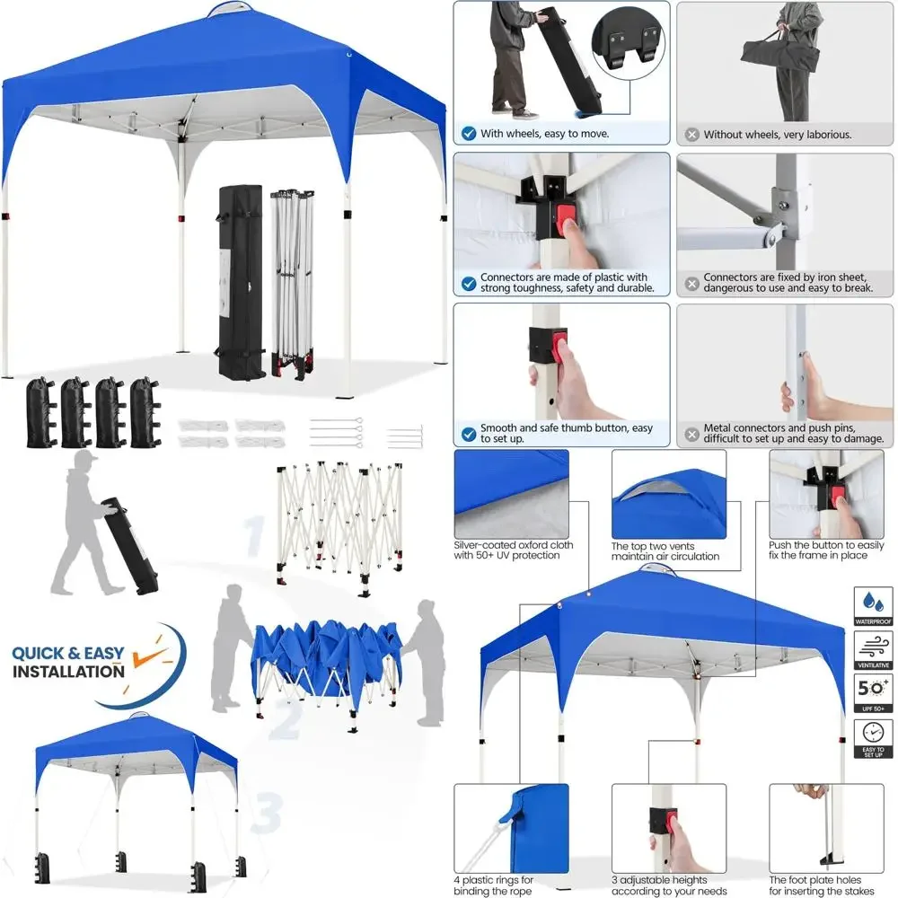 Instant 6.6x6.6ft Pop Up Canopy Tent with Ventilation, Easy Assembly, Portable Sun Shelter with Wheeled Bag, 4 Sandbags, 8 Stake
Instant 6.6x6.6ft Pop Up Canopy Tent with Ventilation, Easy Assembly, Portable Sun Shelter with Wheeled Bag, 4 Sandbags, 8 Stake