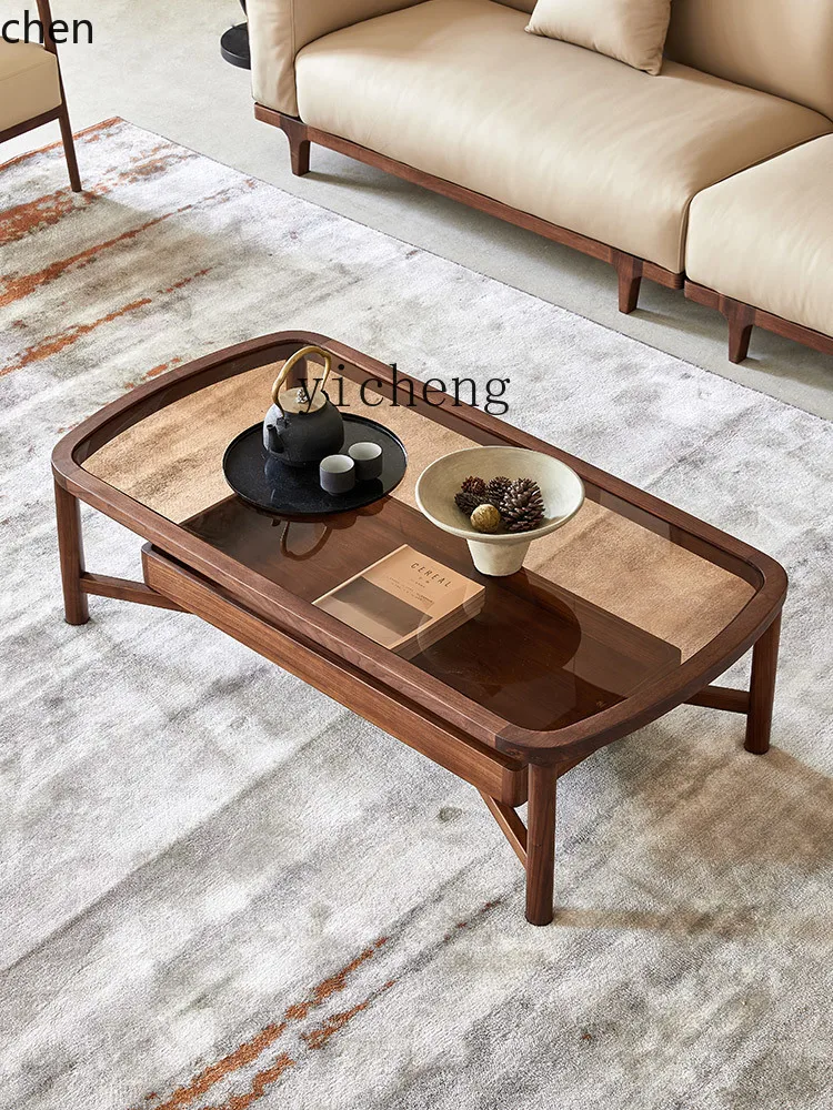 PYH black walnut glass coffee table minimalist solid wood coffee table living room home
PYH black walnut glass coffee table minimalist solid wood coffee table living room home